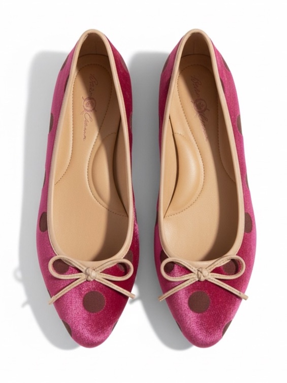 Born Crown Pink Velvet Polka Dot Pointed Toe Ballet Flats Bow Holiday Party 7